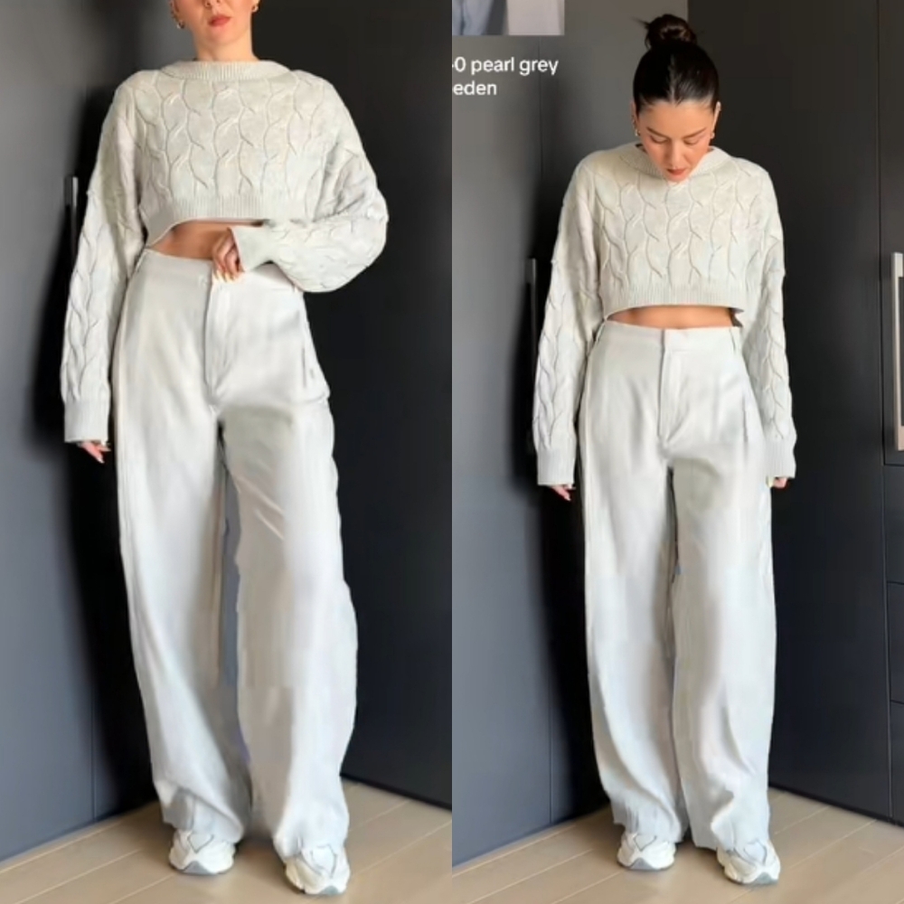 Zara HighWaist Pants Wide Grey Size S
